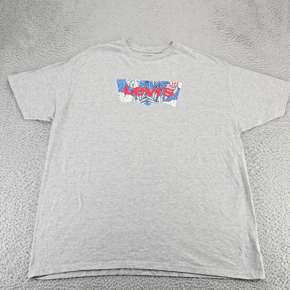Levi's Shirt Mens‎ XXL Gray Heather Palm Graphic Tab Spellout Short Sleeve Crew